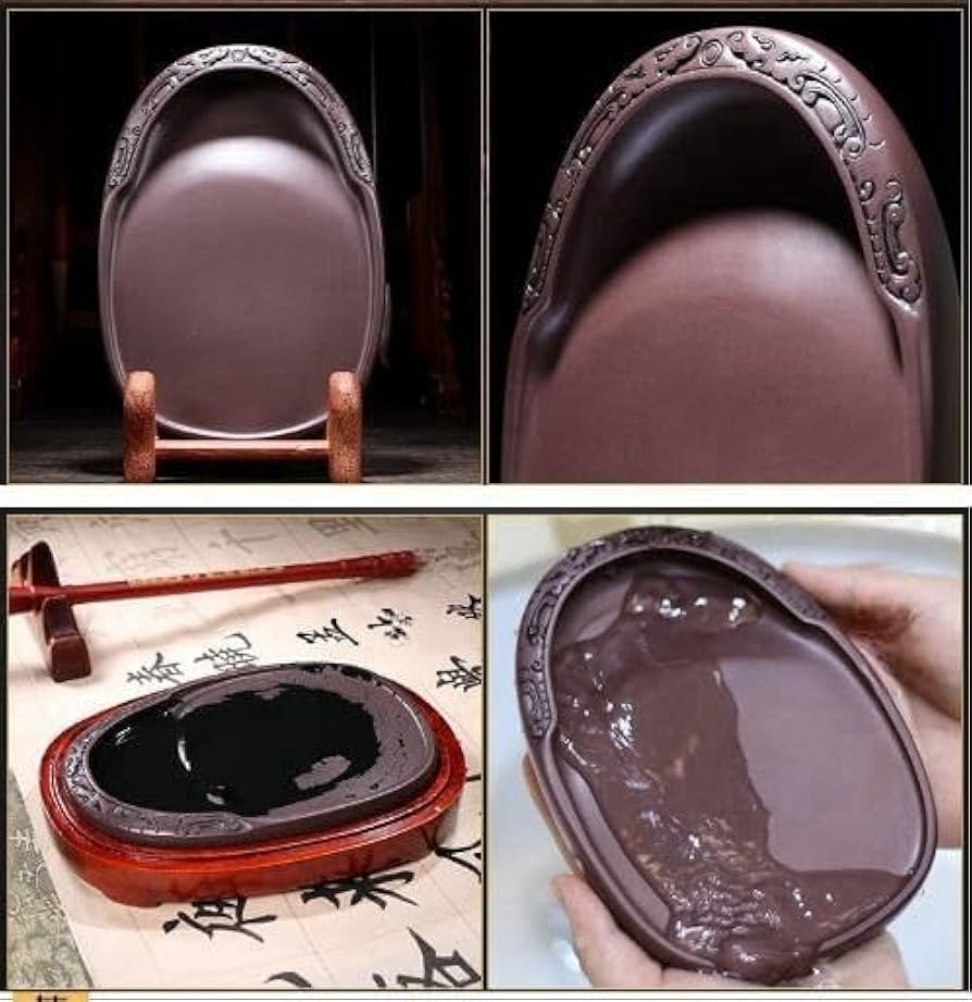 硯　卵型　ケース・墨汁付き Amazon | 硯 端硯 原石 天然卵形硯 カバー付き硯 4インチ、5